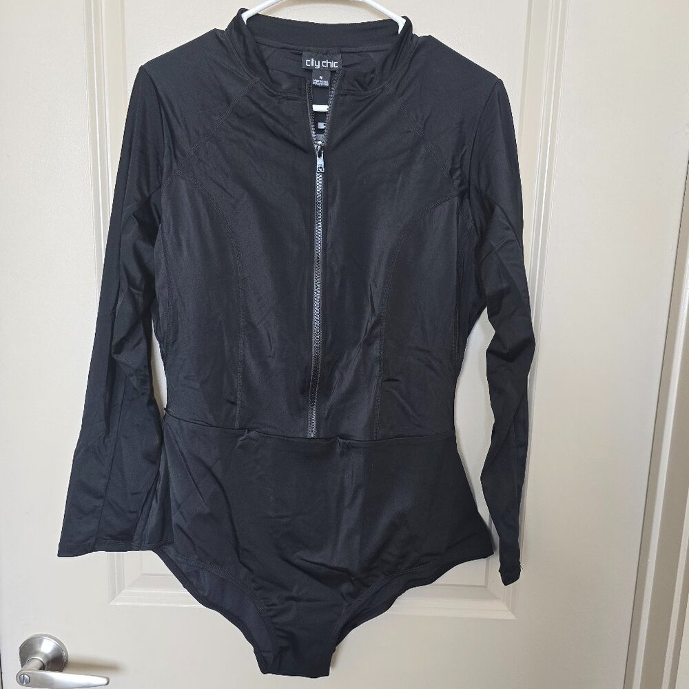 Black long sleeve one piece swimsuit